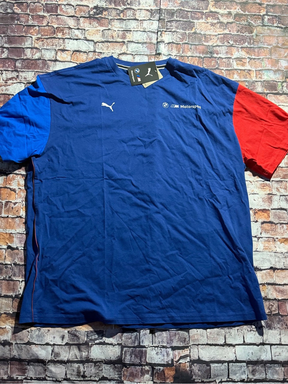 Puma BMW M Motorsport Men's Blue Tee with Red & Royal Sleeves